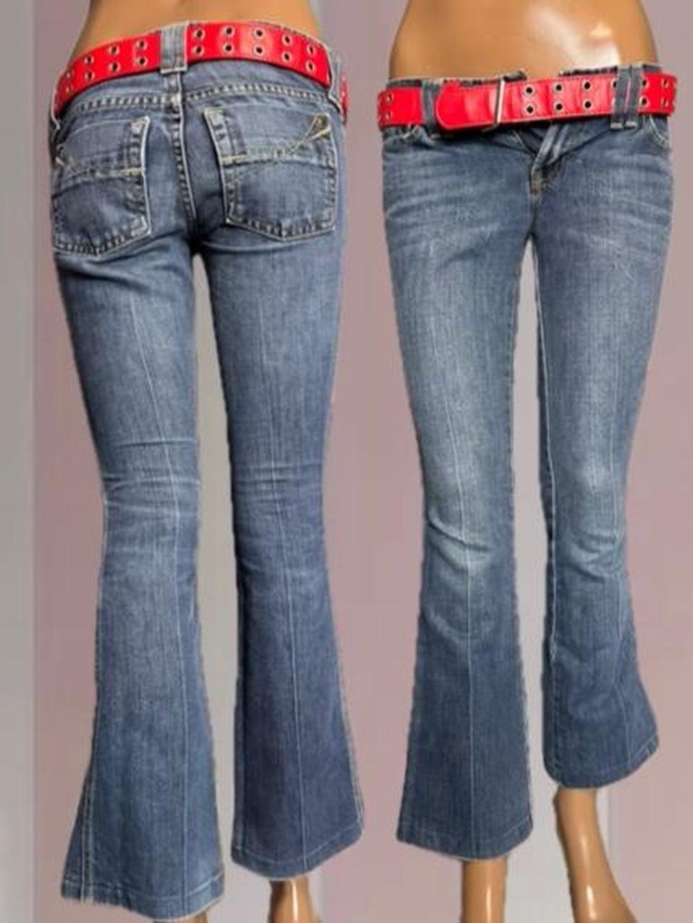Y2K Low rise flare jeans with red belt